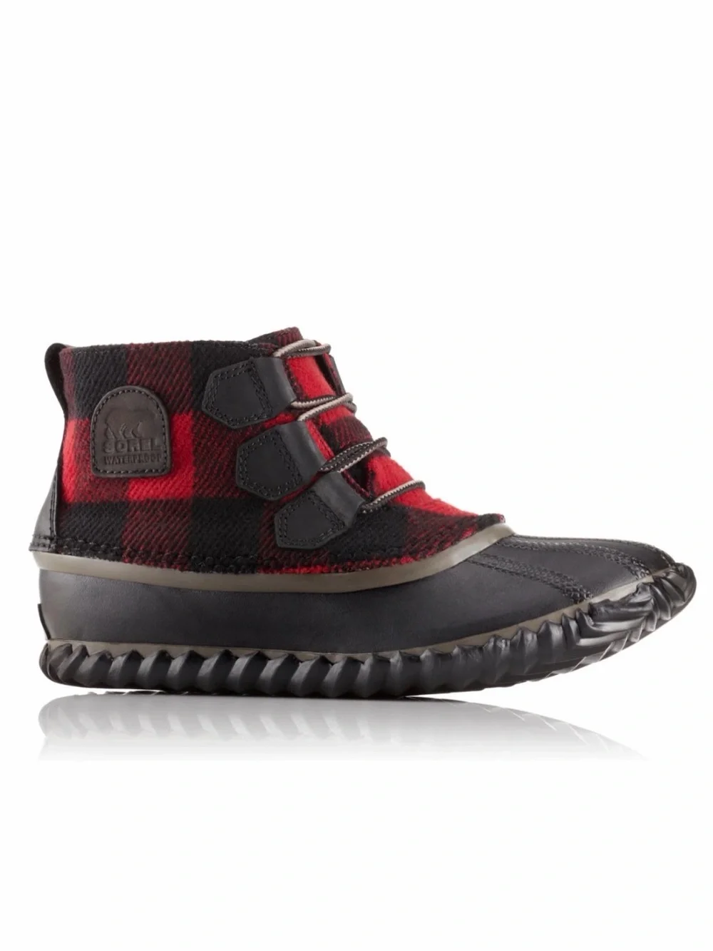 Sorel Out ‘n About Buffalo Plaid Waterproof Boots in Black Red Size‎ 6
